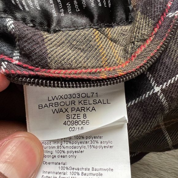 Barbour Jacket Womens 4 Green Kelsall Wax Parka Lined Outdoor Hooded - Picture 7 of 12